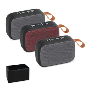 GENT. Caixa de som em ABS e tecido em poliéster com microfone e autonomia de 2h