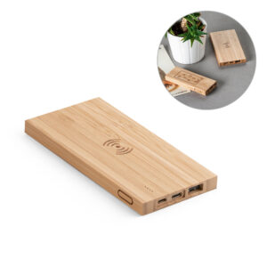 FITCH ECO. Bateria portátil com carregador wireless super-rápido em bambu 5000 mAh