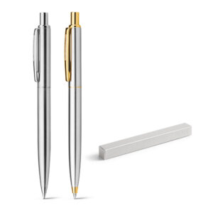 SILVERIO. Esferográfica em metal com corpo brilhante e clipe