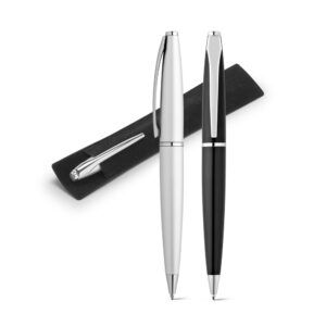 DELI. Esferográfica em metal com escrita em azul